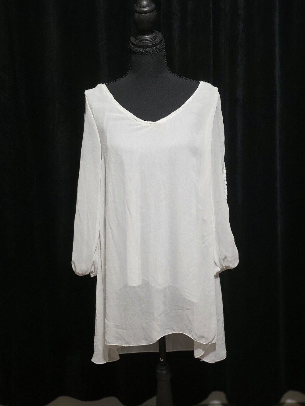 Gamiss White Sheer High Low Asymmetrical Tunic Blouse